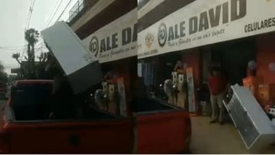 Cliente indignado dejó heladera defectuosa frente a tienda en Villarrica