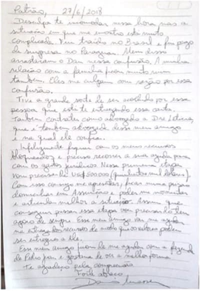 Lo que dice la carta dirigida al "Patrón"
