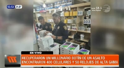 Incautan 400 celulares iPhone y relojes robados en Pedro Juan