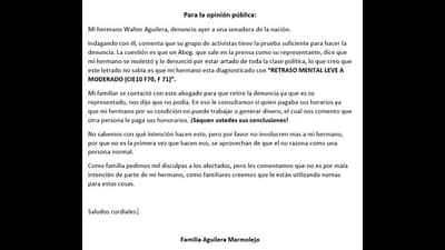 Familia de joven con discapacidad se desmarca de acusación contra Kattya