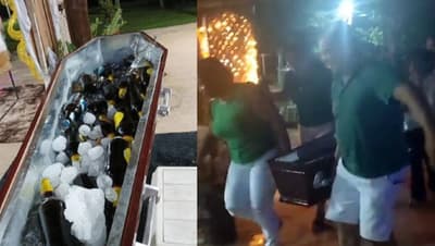 Ataúd se convierte en conservadora de cervezas en Cnel. Oviedo